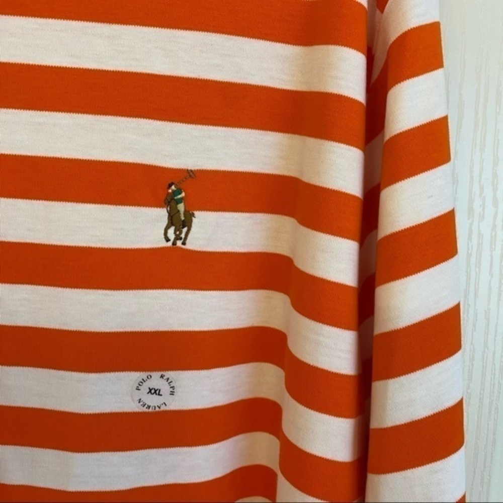 Polo Ralph Lauren Classic Fit Soft Cotton Striped Polo Shirt Orange/white Sz XXL - Picture 12 of 15